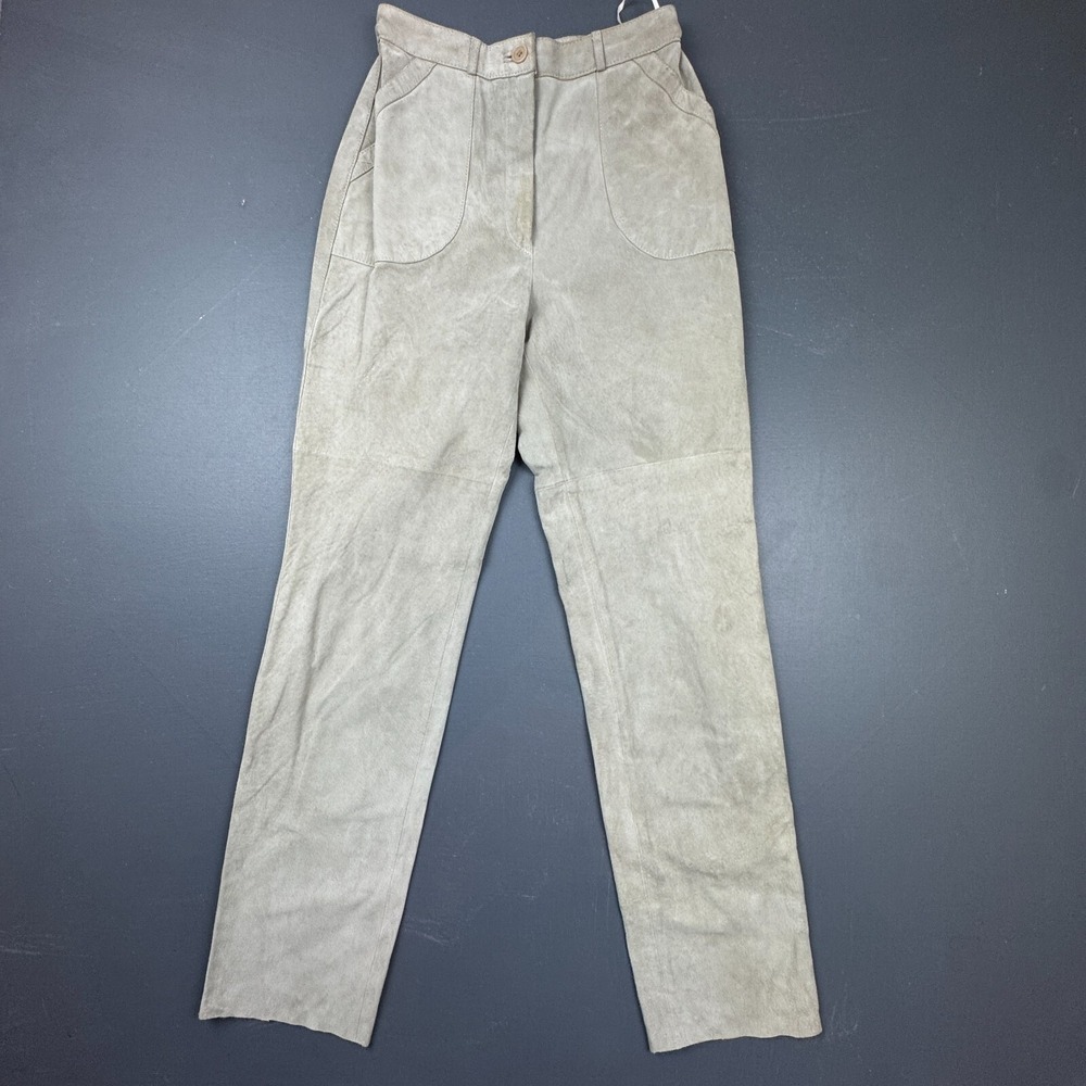 Pia Rucci Women's 10 Beige Suede Leather High Waist Tapered Lined Vintage Pants